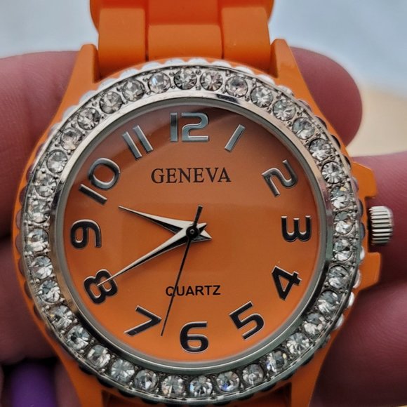 Geneva Watch Lot of 3 Yellow Orange Silicone Bands Untested As Is For Parts - Picture 2 of 8